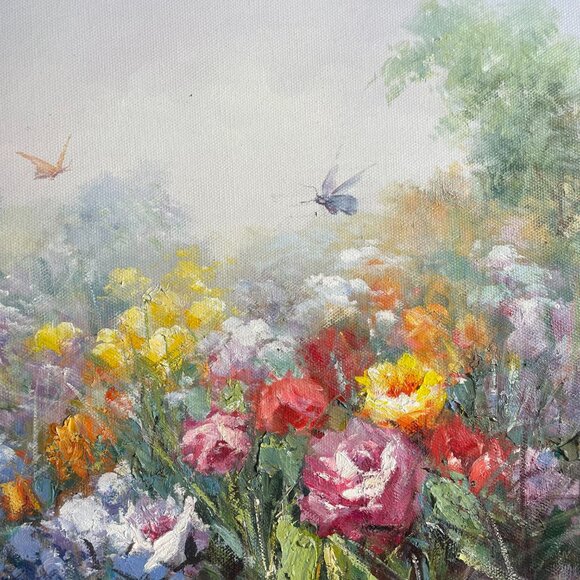 Spring Flower Field with Butterflies! This Oil Painting is Full of Romantic Vibe - Picture 8 of 8